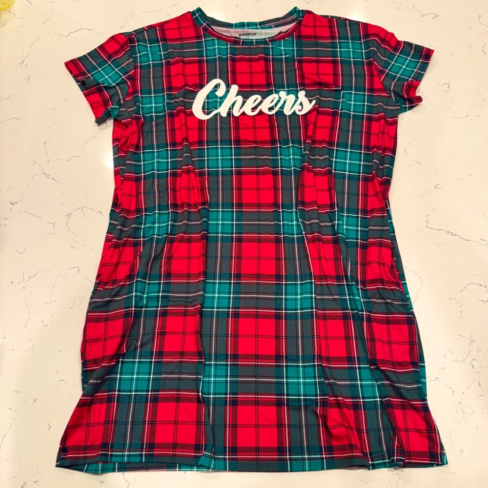 Joyspun Women’s Red and Green Plaid Cheers Holiday Sleep Shirt PJs Size M NWOT - Picture 9 of 9